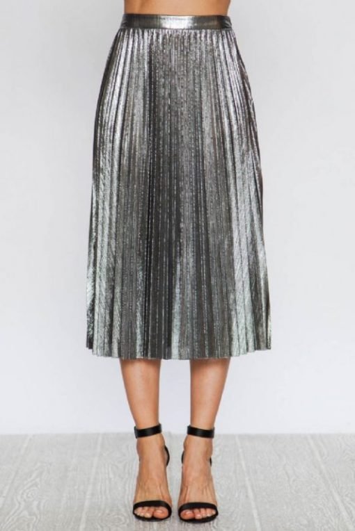 Pleated Foil Midi Skirt - Image 3