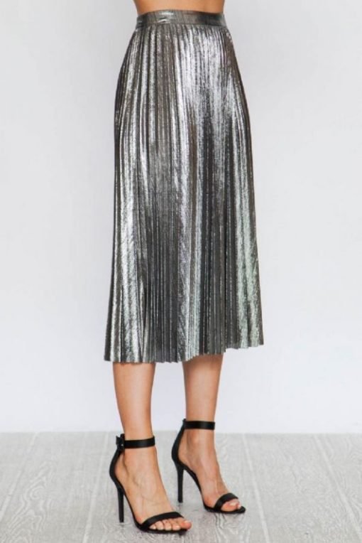 Pleated Foil Midi Skirt - Image 4