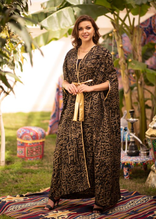 Arabic Black Belted Kaftan - Image 2