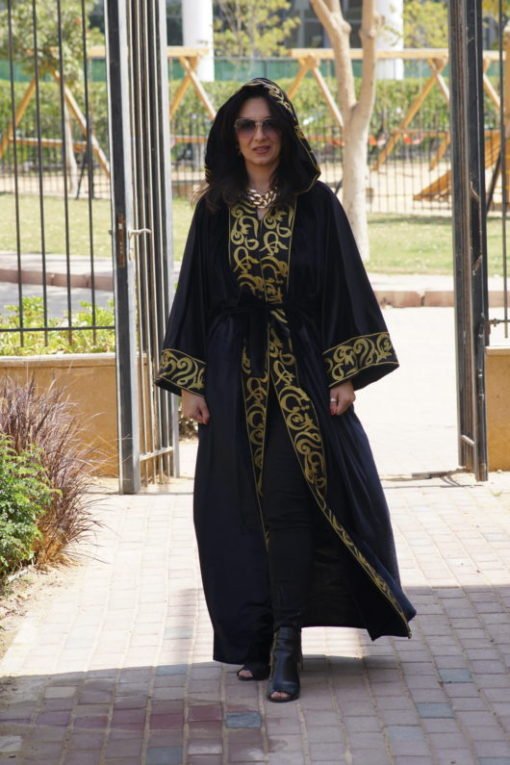 Black Velvet Hoodie Kaftan - Image 4