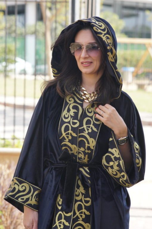 Black Velvet Hoodie Kaftan - Image 5