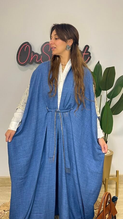 Denim Kaftan Embriodered  On Shoulder - Image 2