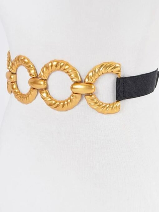 Elastic Waist Belt With Gold Accessories - Image 3